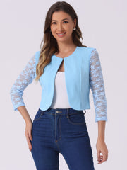 3/4 Sleeve Floral Lace Open Front Office Bolero Shrug