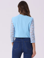 3/4 Sleeve Floral Lace Open Front Office Bolero Shrug