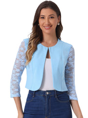 3/4 Sleeve Floral Lace Open Front Office Bolero Shrug