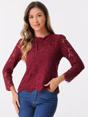 Lace Long Sleeve Ruffle Stand Neck Floral Blouse