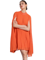 Loose Flowy Cloak Sleeve Cape Pleated Chiffon Mini Dress