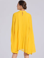 Loose Flowy Cloak Sleeve Cape Pleated Chiffon Mini Dress
