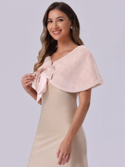 Elegant Faux Fur Shawl Stole Bow Tie Bridal Shrugs