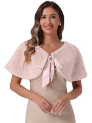 Elegant Faux Fur Shawl Stole Bow Tie Bridal Shrugs