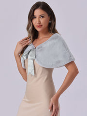 Elegant Faux Fur Shawl Stole Bow Tie Bridal Shrugs