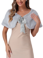 Elegant Faux Fur Shawl Stole Bow Tie Bridal Shrugs