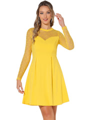 Heart Mesh Sheer Long Sleeve Gothic Cocktail Skater Mini Dress