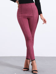 Womens' Velvet Elastic Waist Side Zipper Narrow Leg Skinny Casual Pants