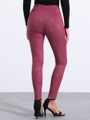 Womens' Velvet Elastic Waist Side Zipper Narrow Leg Skinny Casual Pants