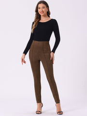 Womens' Velvet Elastic Waist Side Zipper Narrow Leg Skinny Casual Pants