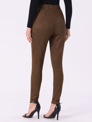 Womens' Velvet Elastic Waist Side Zipper Narrow Leg Skinny Casual Pants