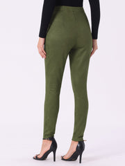 Womens' Velvet Elastic Waist Side Zipper Narrow Leg Skinny Casual Pants
