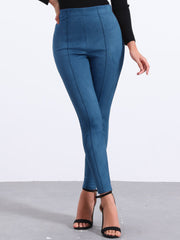 Womens' Velvet Elastic Waist Side Zipper Narrow Leg Skinny Casual Pants
