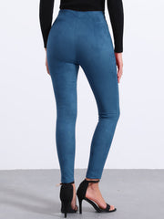 Womens' Velvet Elastic Waist Side Zipper Narrow Leg Skinny Casual Pants