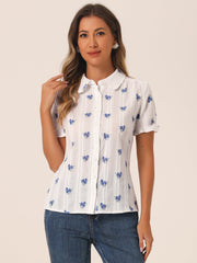 Floral Printed Peter Pan Collar Cotton Short Sleeve Shirt