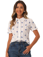 Floral Printed Peter Pan Collar Cotton Short Sleeve Shirt