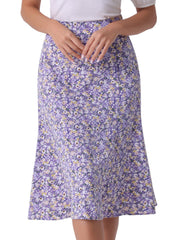 Floral Peasant Elastic Waist A-Line Ditsy Leave Midi Skirt