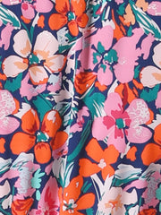 Tie Neck Chiffon Long Sleeve Belted Vintage Floral Dress