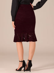 Women's Elegant Vintage Mermaid Fishtail Lace Skirt Stretch Office Bodycon Pencil Skirt