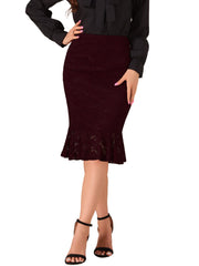 Women's Elegant Vintage Mermaid Fishtail Lace Skirt Stretch Office Bodycon Pencil Skirt