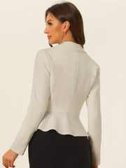 Vintage Lapel Long Sleeve Ruffle Hem Office Cropped Blazer