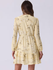 Floral V Neck Semi Sheer Layered Tiered Mini Dress