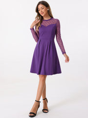 Party Heart Mesh Sheer Sleeve Crew Neck Skater Short Dress