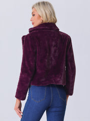 Autumn Winter Cropped Jacket Notch Lapel Faux Fur Fluffy Coat
