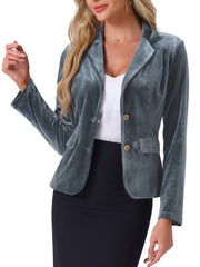 Notched Lapel Vintage Office Button Front Velvet Blazer