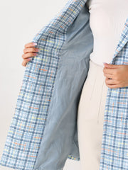 Lapel Collar Elegant Double Breasted Plaid Tweed Coat