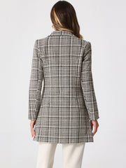 Lapel Collar Elegant Double Breasted Plaid Tweed Coat