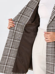 Lapel Collar Elegant Double Breasted Plaid Tweed Coat