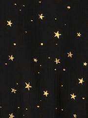 Metallic Stars Ruched Sleeve V Neck A-line Chiffon Dress