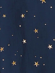 Metallic Stars Ruched Sleeve V Neck A-line Chiffon Dress