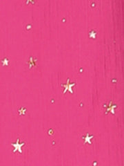Metallic Stars Ruched Sleeve V Neck A-line Chiffon Dress
