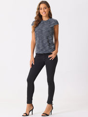Tweed Round Neck Cap Sleeve Casual Blouse