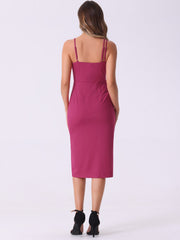 Spaghetti Strap Split Hem Cocktail Solid Sheath Dress