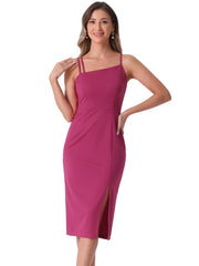Spaghetti Strap Split Hem Cocktail Solid Sheath Dress