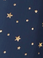 Puff Long Sleeve Metallic Stars Boat Neck Pockets Mesh Midi Dress