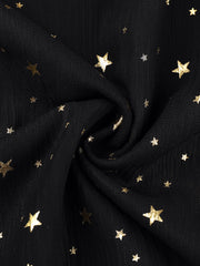 Square Neck Metallic Stars Ruffle Short Sleeve A-Line Smocked Waist Midi Dress