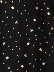 Square Neck Metallic Stars Ruffle Short Sleeve A-Line Smocked Waist Midi Dress