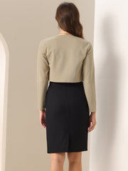 Curved Hem Long Sleeves Open Front Cropped Jacket Bolero Shrug