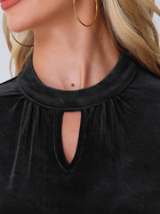 Velvet Long Sleeve Keyhole Elegant Casual Blouse