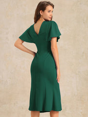 Ruffle Sleeve Round Neck Casual Cocktail Party Work Midi Sheath Dress