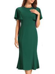 Ruffle Sleeve Round Neck Casual Cocktail Party Work Midi Sheath Dress