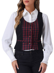 Vintage Waistcoat Vest Plaid Button Down Work Dressy Vests
