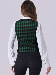 Vintage Waistcoat Vest Plaid Button Down Work Dressy Vests