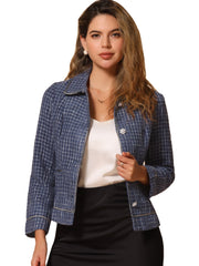 Collared Long Sleeve Contrast Trim Button Down Work Short Jacket