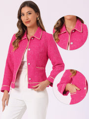 Collared Long Sleeve Contrast Trim Button Down Work Short Jacket