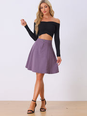 High Waisted A-Line Flared Casual Denim Midi Jean Skirt